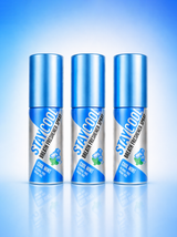 Three Stay Cool breath freshener cool mint flavor spray bottles on a blue gradient background